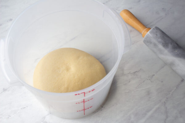 donut dough in proofing container