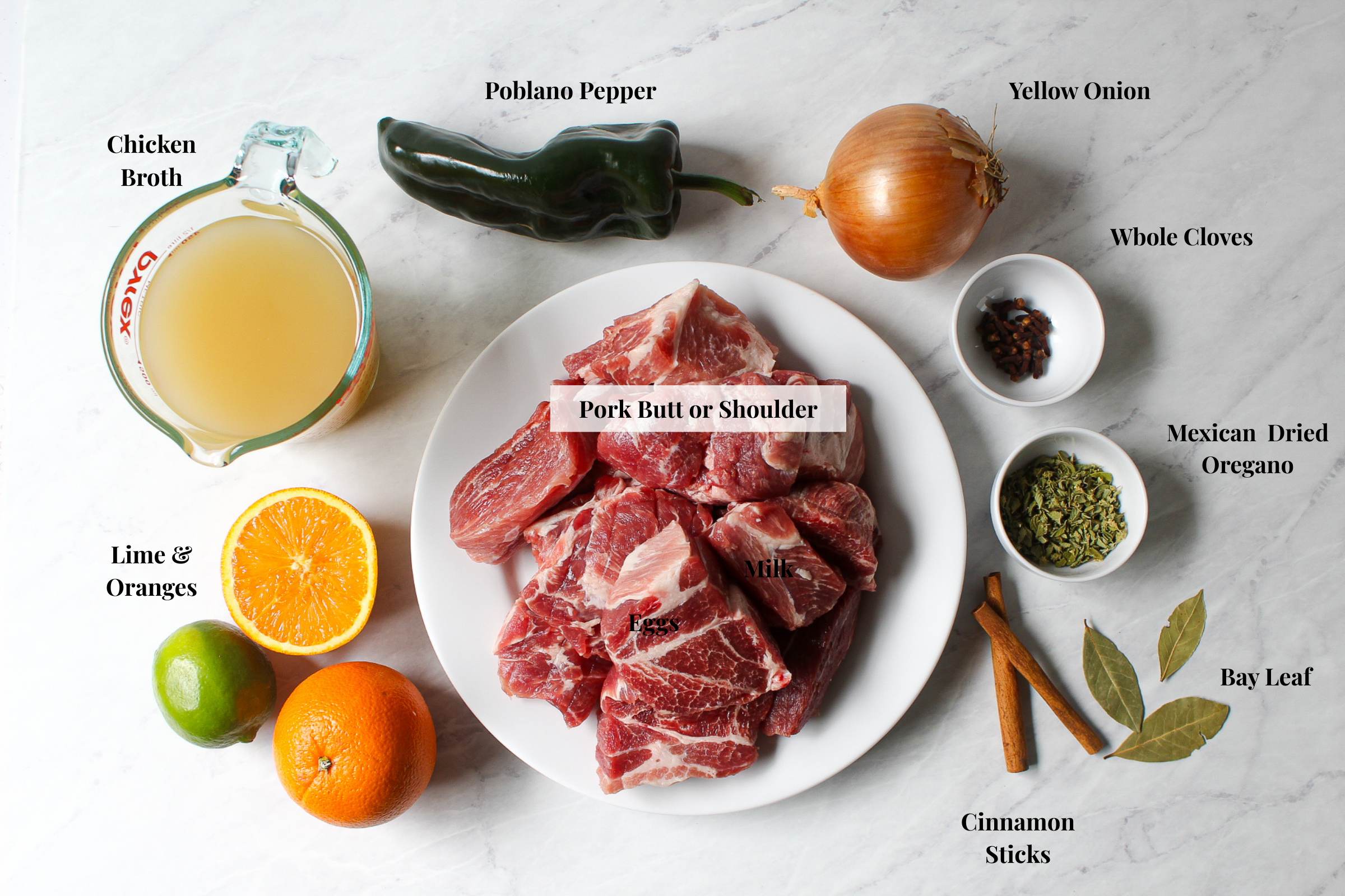 ingredient layout for pork carnitas with word descriptions